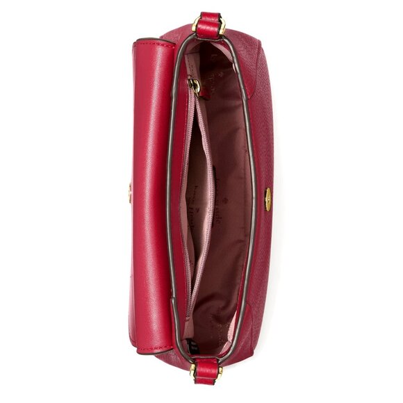 New Kate Spade Monica Small Flap Crossbody bag Pebble Leather Red Jam - Picture 6 of 6